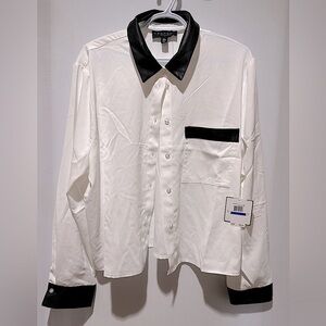 Laundry by Shelli Segal Women's Blouse with Faux Leather Trim - Size XL